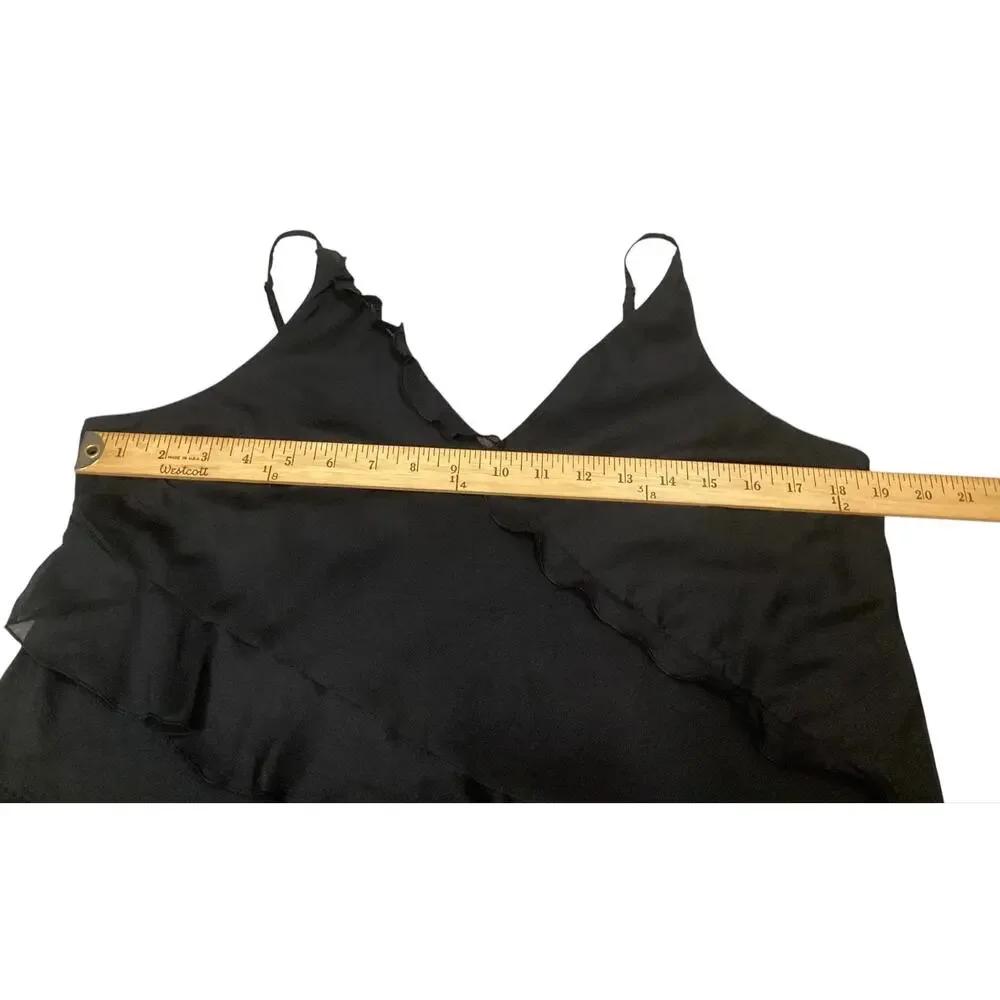 Abercrombie & Fitch Draped Ruffle Maxi Dress Black V-Neck Slit Evening Gown XL